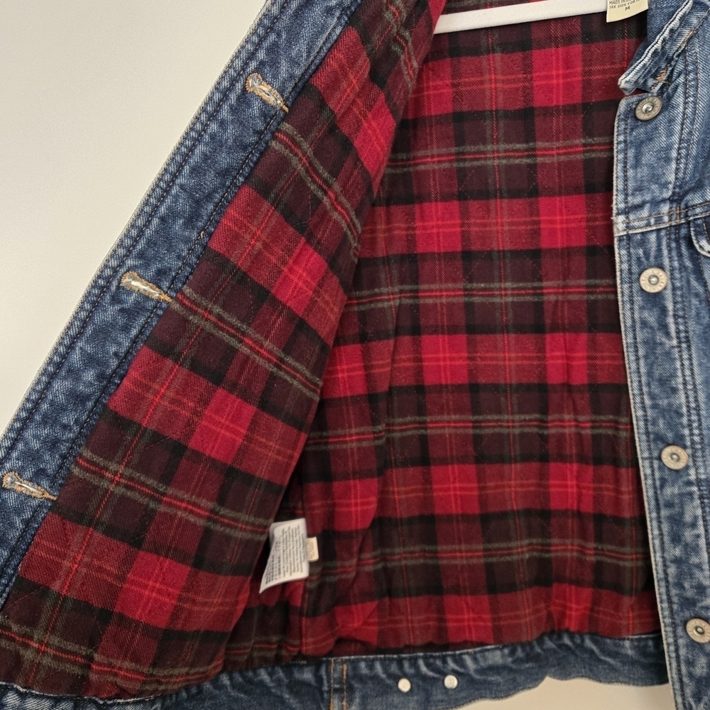 Eddie Bauer Denim Trucker Jacket with Red Plaid Flannel Lining Women's Medium - Picture 3 of 8